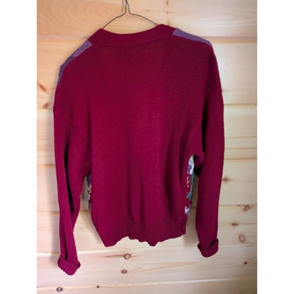 Vintage Michelle Stuart Cardigan Sweater M Burgundy Colorful Floral Cottagecore - Picture 5 of 7